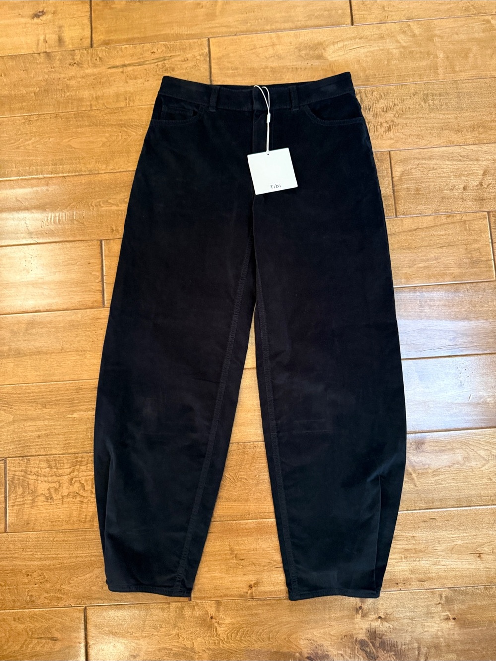 Tibi Black Stretch Velveteen Brancusi Pants